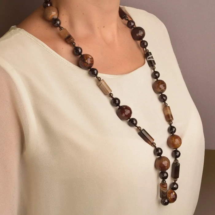 🏷️️ Намисто Агат, Гранат 80 см. ss_91595