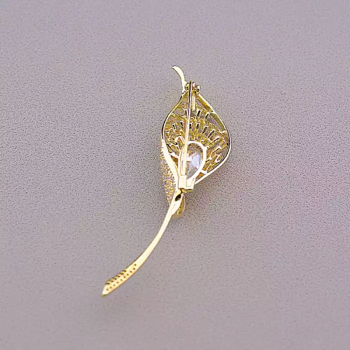 🏷️️ Брошка лист Фіаніт (позолота 18к) ss_83699