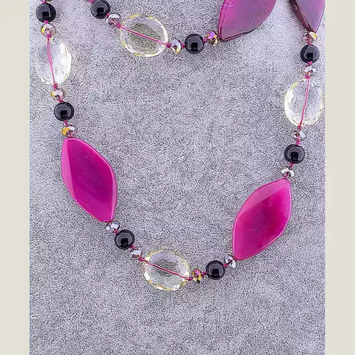 🏷️️ Намисто Агат, Чеський кришталь 96 см ss_75033