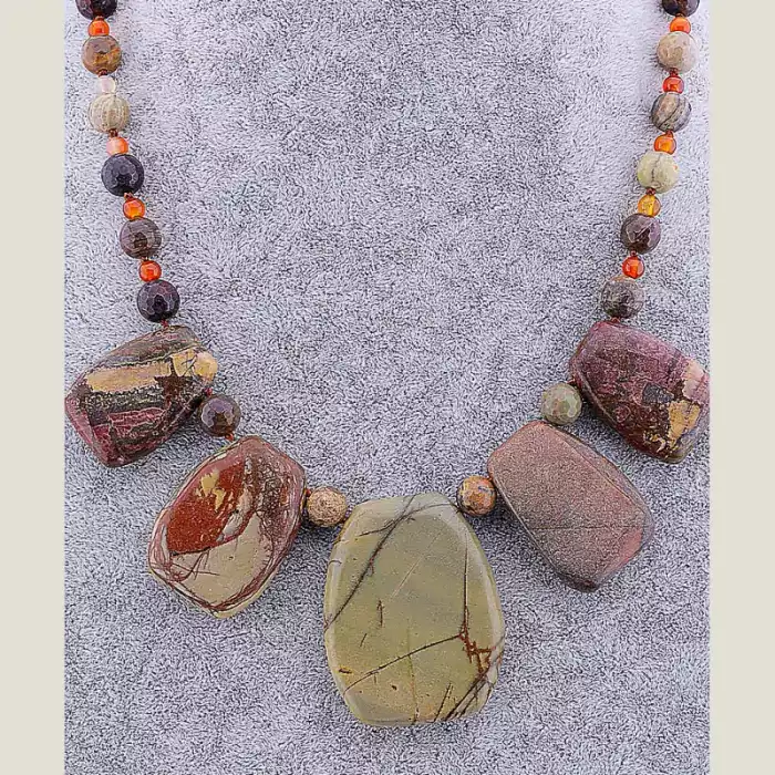 🏷️️ Намисто Яшма, Перли 45 см ss_52766