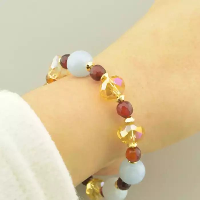 🏷️️ Браслет резинка Кварц, Сердолік 18 см. (позолота 18к) ss_101676