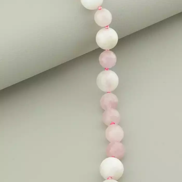 🏷️️ Намисто Місячний камінь, Рожевий кварц 45 см. (срібло 925 проба) ss_94482