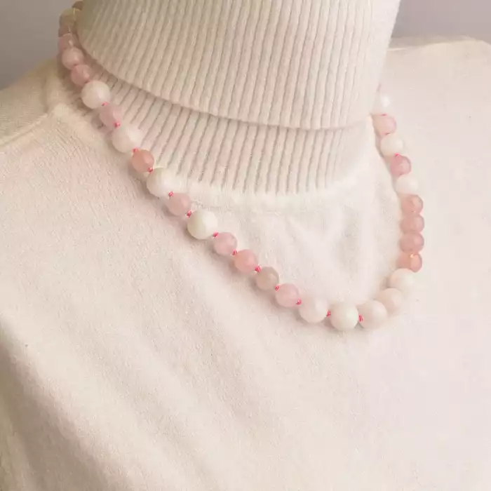 🏷️️ Намисто Місячний камінь, Рожевий кварц 45 см. (срібло 925 проба) ss_94482