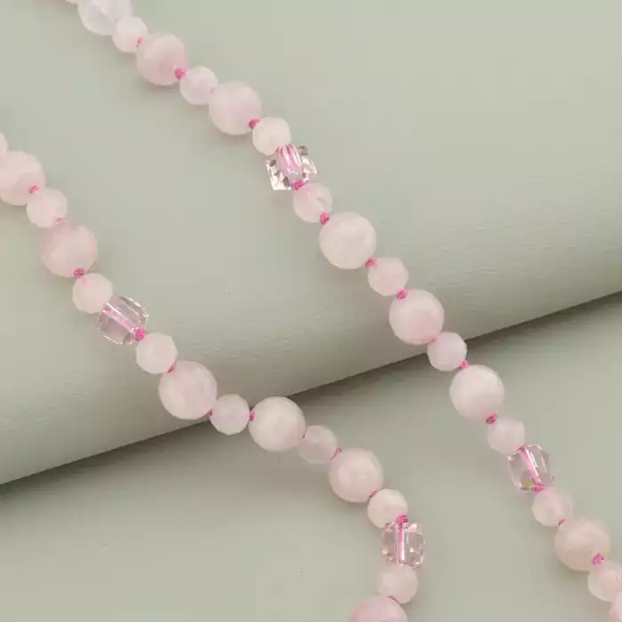 🏷️️ Намисто Рожевий кварц срібло (925 проба) 49 см. ss_94582