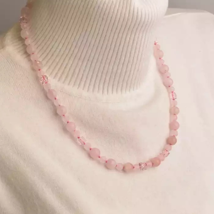 🏷️️ Намисто Рожевий кварц срібло (925 проба) 49 см. ss_94582