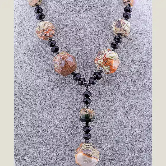 🏷️️ Намисто Яшма, Чеський кришталь 48 см ss_66947