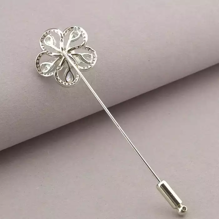 🏷️️ Брошка голка квітка Фіаніт (родій) ss_67906