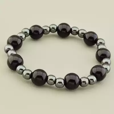 Браслет на резинці Агат, Гематит 17 см