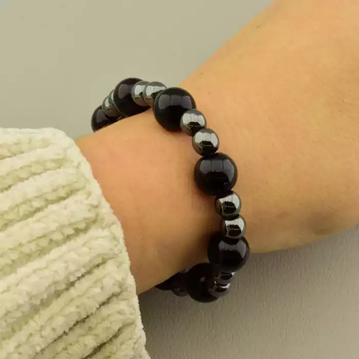 🏷️️ Браслет на резинці Агат, Гематит 17 см F-105792