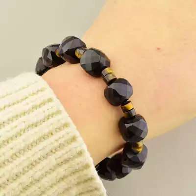 🏷️️ Браслет на резинці Турмалін, Тигрове око 18 см F-105992