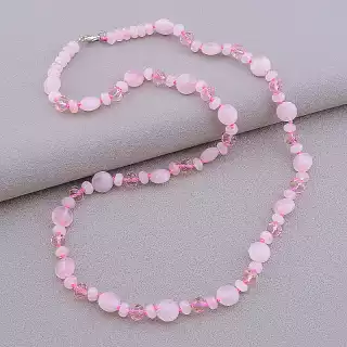 Намисто Рожевий кварц, Чеський кришталь 61 см