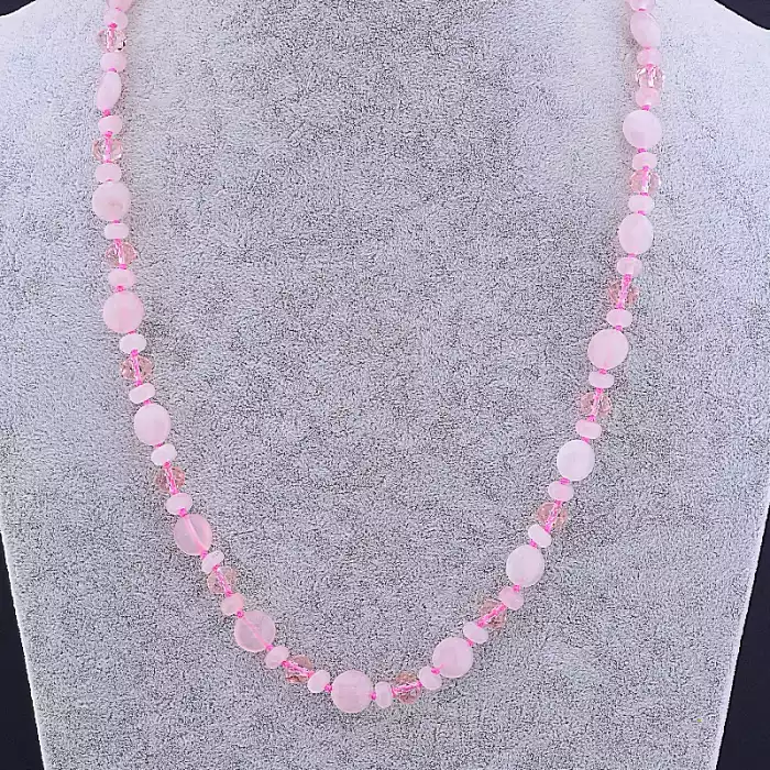 🏷️️ Намисто Рожевий кварц, Чеський кришталь 61 см ss_70668