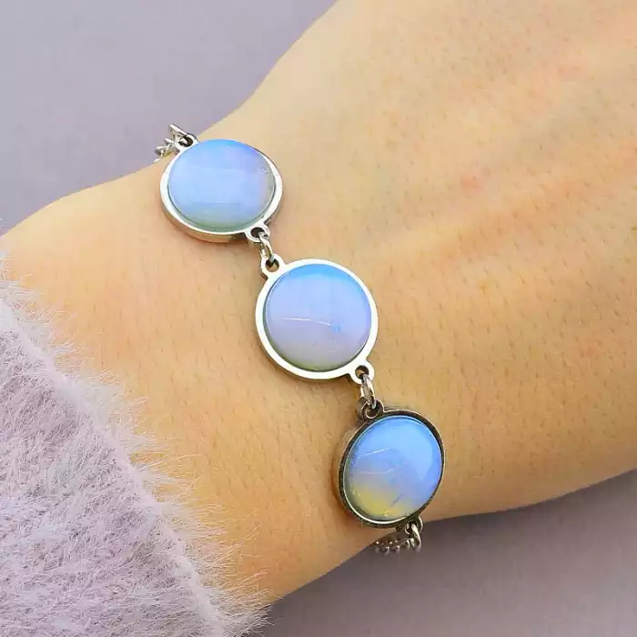 🏷️️ Браслет з карабіном Місячний камінь 19 см ss_50493