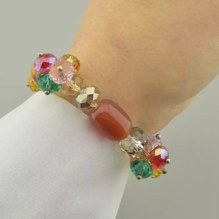 🏷️️ Браслет резинка Сердолік, Чеський кришталь 18 см. ss_93319