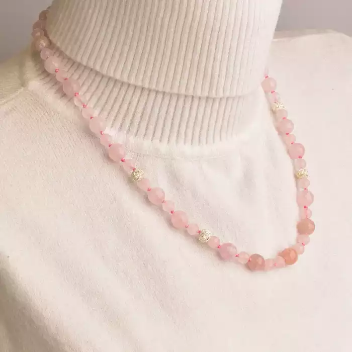 🏷️️ Намисто Рожевий кварц срібло (925 проба) 47 см. ss_94483