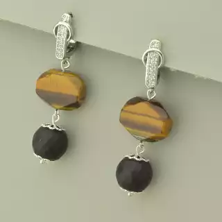 Сережки довгі на англійській застібці Тигрове око (родій)