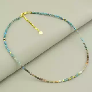 Підвіска з самоцвітами грань (42 см, різнокольорова, позолота, 3.5 мм)