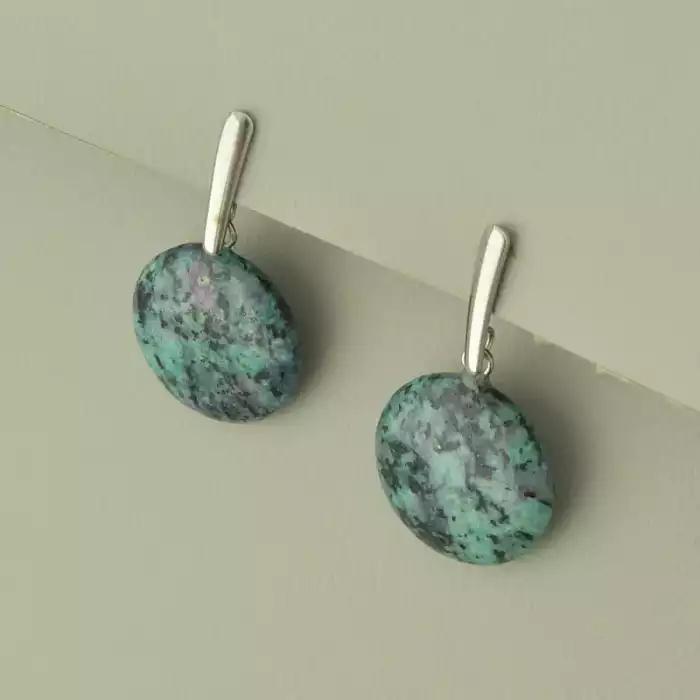 🏷️️ Сережки круглі пусет Stainless Steel Цоїзит Медична сталь F-105489