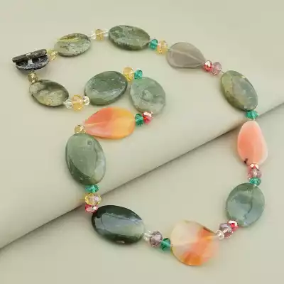 Намисто Яшма, Сердолік, Чеський кришталь 68 см.