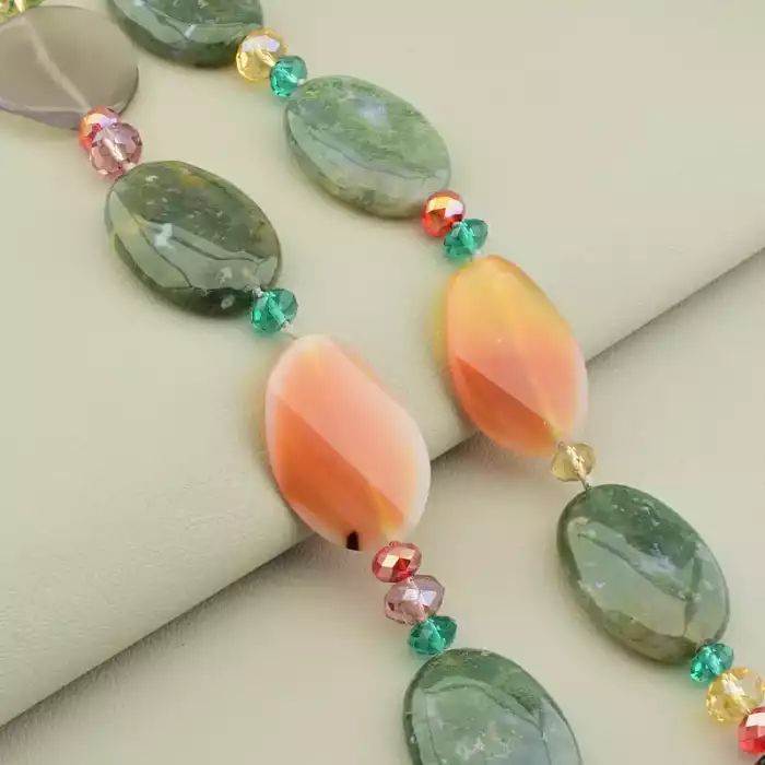 🏷️️ Намисто Яшма, Сердолік, Чеський кришталь 68 см. ss_105593