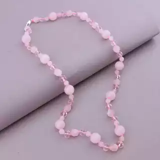 Намисто Рожевий кварц, Чеський кришталь 58 см.