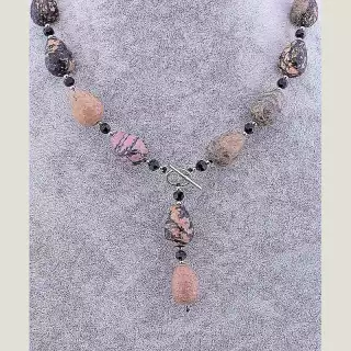 Намисто Родонит, Чеський кришталь 45 см