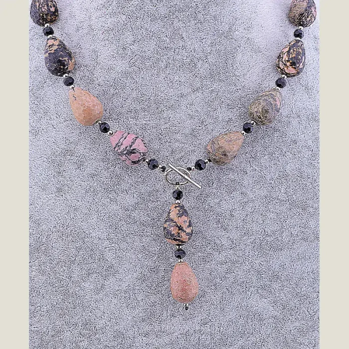 🏷️️ Намисто Родонит, Чеський кришталь 45 см ss_51660