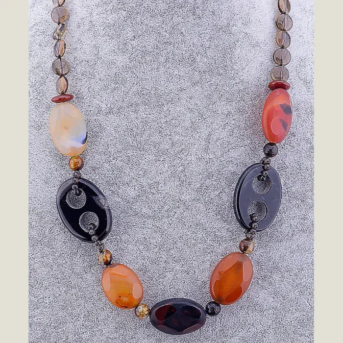 🏷️️ Намисто Агат, Сердолік, Раухтопаз 62 см ss_51761