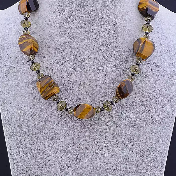 🏷️️ Намисто Тигрове око, Чеський кришталь 48 см ss_52667