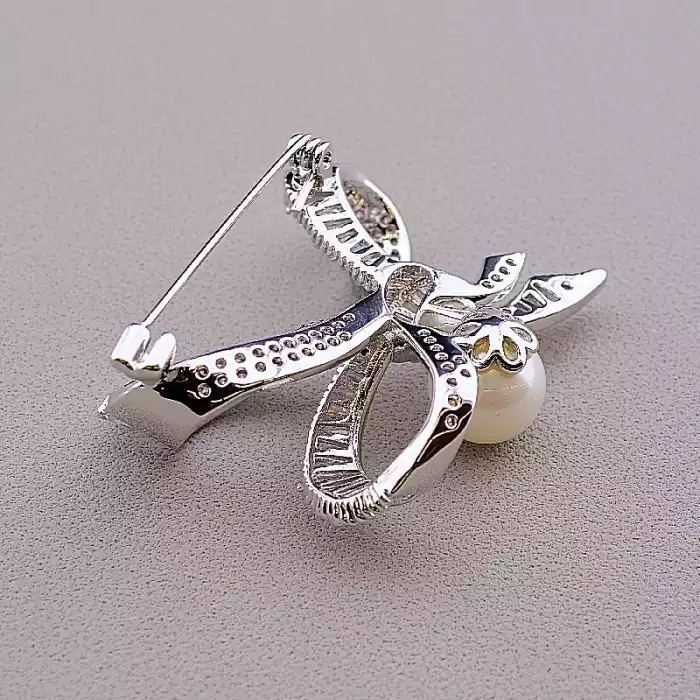 🏷️️ Брошка бант Майорка, Фіаніт (родій) ss_85516