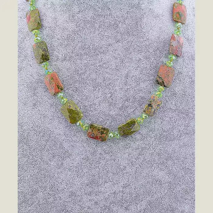 🏷️️ Намисто Епидот, Чеський кришталь 52 см ss_76395