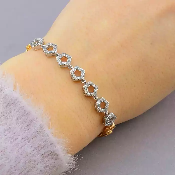 🏷️️ Браслет складний Xuping Фіаніт 17 см. (позолота-родій) ss_86313