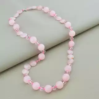 Намисто Рожевий кварц, Чеський кришталь 58 см.