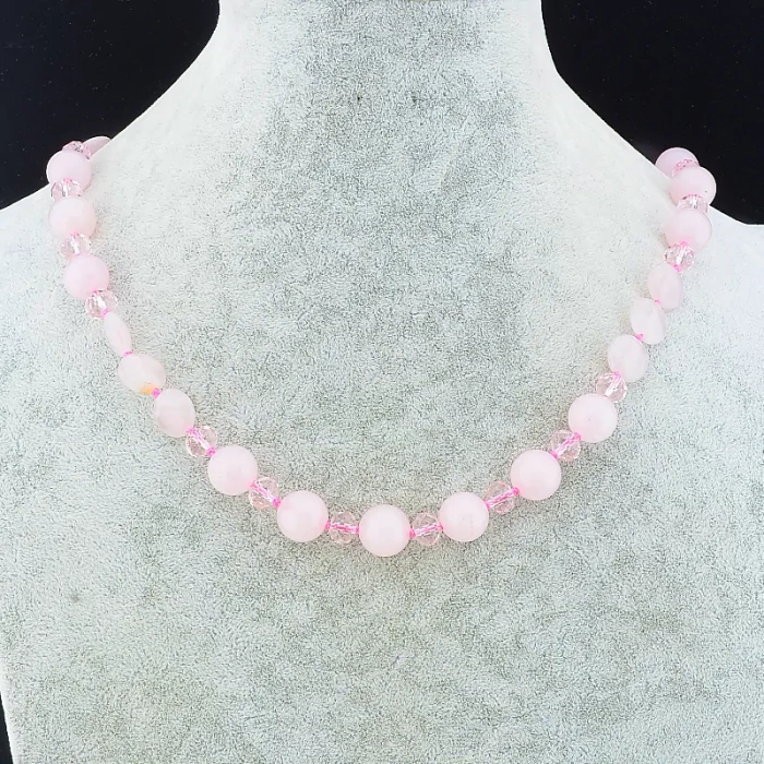 🏷️️ Намисто Рожевий кварц, Чеський кришталь 58 см. ss_86541