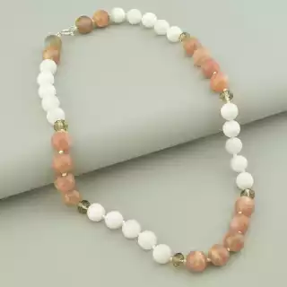 Намисто Сонячний камінь, Місячний камінь, Чеський кришталь 49 см. (срібло 925 проба)