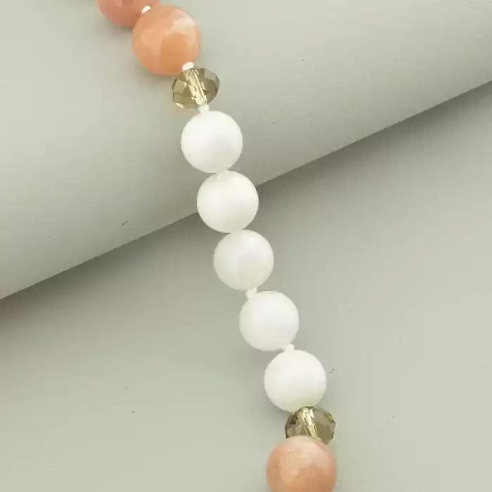 🏷️️ Намисто Сонячний камінь, Місячний камінь, Чеський кришталь 49 см. (срібло 925 проба) ss_94484