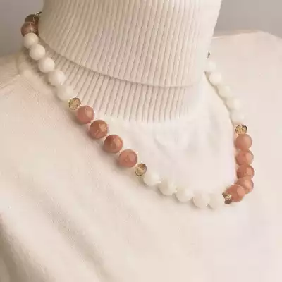 🏷️️ Намисто Сонячний камінь, Місячний камінь, Чеський кришталь 49 см. (срібло 925 проба) F-94484