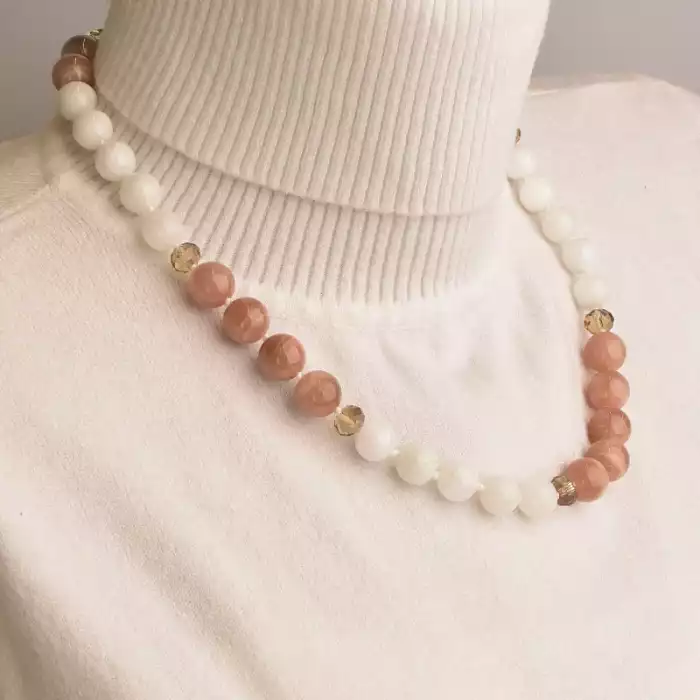 🏷️️ Намисто Сонячний камінь, Місячний камінь, Чеський кришталь 49 см. (срібло 925 проба) ss_94484