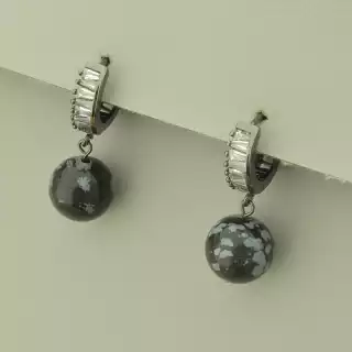 Сережки кільця (конго) Обсидіан (хром)