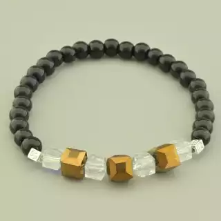 Браслет резинка Агат, Чеський кришталь 19 см.