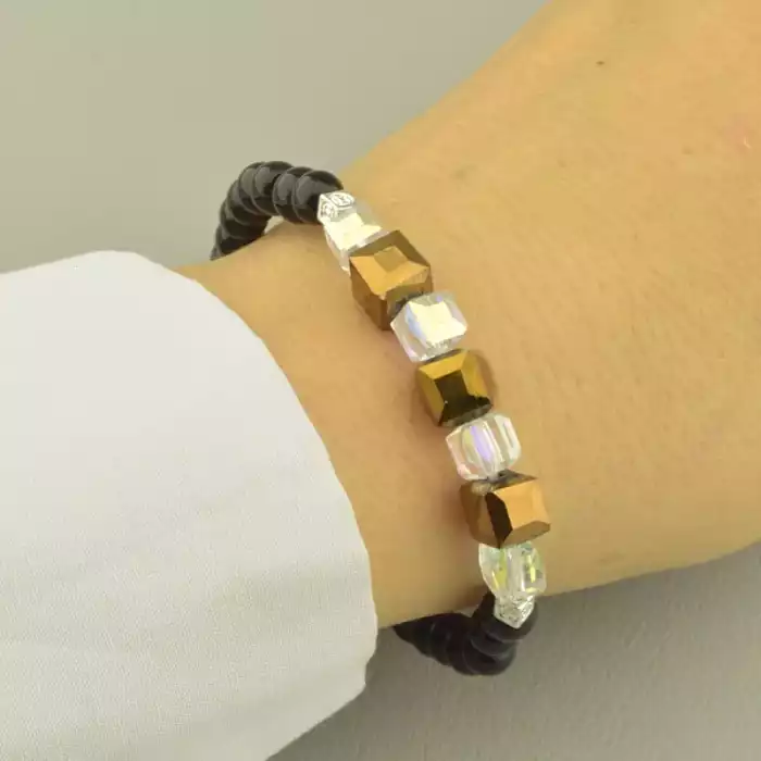 🏷️️ Браслет резинка Агат, Чеський кришталь 19 см. ss_102078