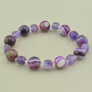 Браслет резинка Агат, Аметист 10 см.