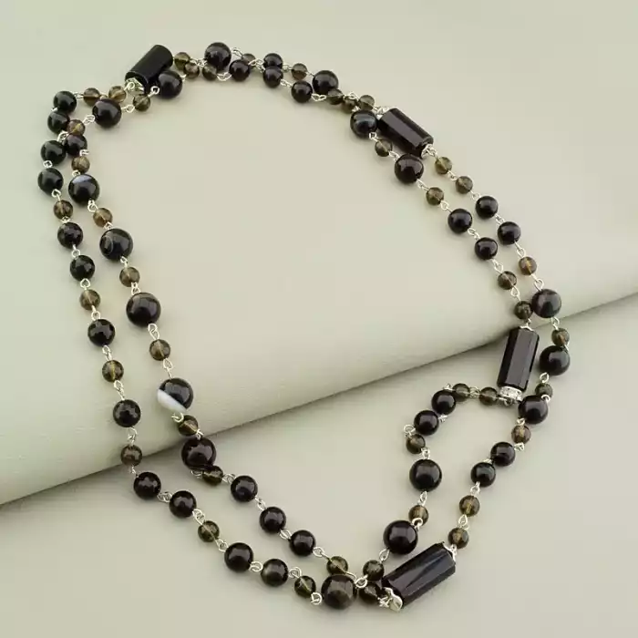 🏷️️ Намисто Агат, Раухтопаз 122 см ss_105894