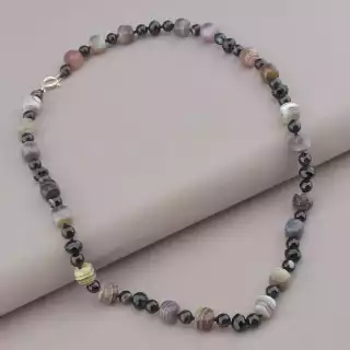 Намисто Агат, Чеський кришталь 50 см. (срібло 925 проба)