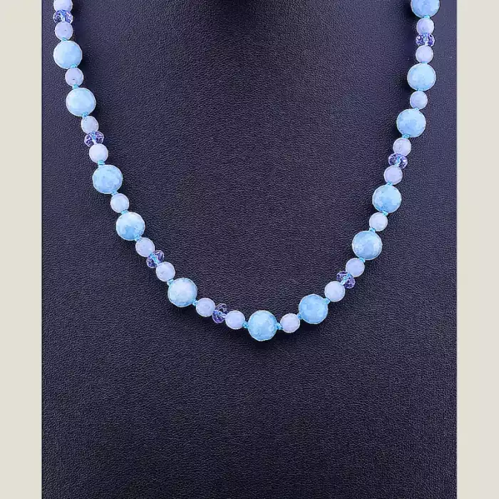 🏷️️ Намисто Аквамарин, Чеський кришталь 49 см ss_70670