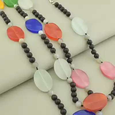 🏷️️ Намисто Агат, Шунгіт, Котяче око 97 см. F-99094