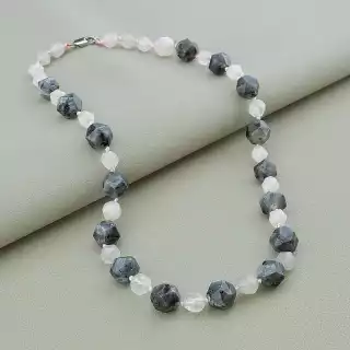 Намисто Лабрадор, Рожевий кварц 44 см.