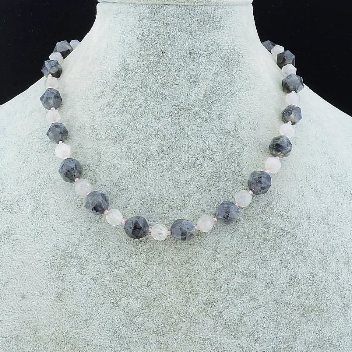 🏷️️ Намисто Лабрадор, Рожевий кварц 44 см. ss_86542