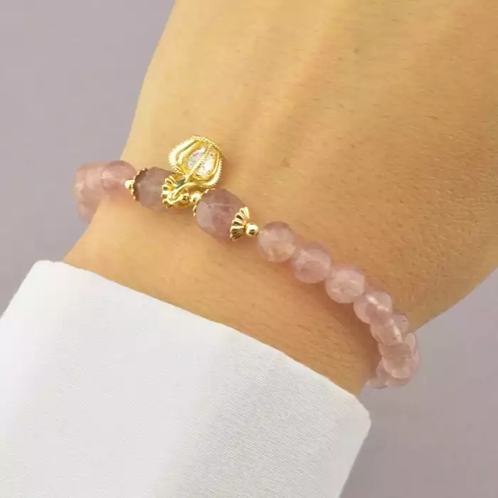 🏷️️ Браслет резинка Fashion Полуничний кварц 17 см. (позолота 18к) ss_87030