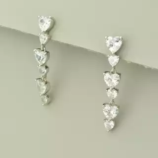 Сережки серце довгі пусети Xuping Фіаніт (родій)